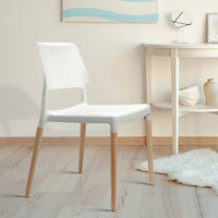 Artiss Dining Chairs Set of 4 Plastic Wooden Stackable White Furniture Kings Warehouse 