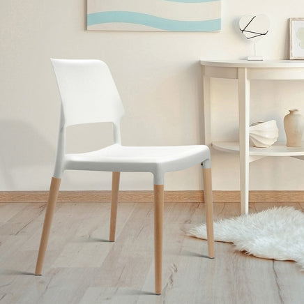 Artiss Dining Chairs Set of 4 Plastic Wooden Stackable White Furniture Kings Warehouse 