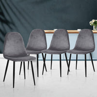 Artiss Dining Chairs Set of 4 Velvet Curved Slope Grey Furniture Kings Warehouse 