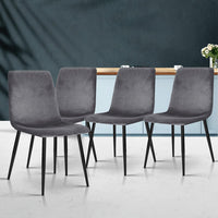 Artiss Dining Chairs Set of 4 Velvet Horizontal Slope Grey Furniture Kings Warehouse 