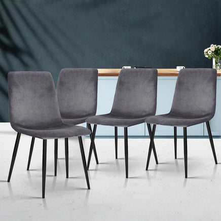 Artiss Dining Chairs Set of 4 Velvet Horizontal Slope Grey Furniture Kings Warehouse 