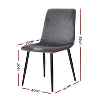 Artiss Dining Chairs Set of 4 Velvet Horizontal Slope Grey Furniture Kings Warehouse 