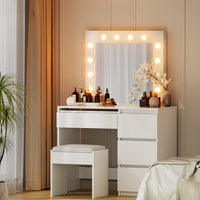 Artiss Dressing Table Set Stool 12 Led Bulbs White Furniture Kings Warehouse 