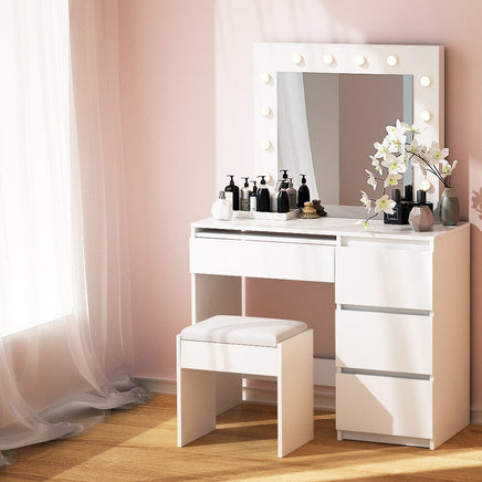 Artiss Dressing Table Set Stool 12 Led Bulbs White Furniture Kings Warehouse 