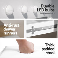 Artiss Dressing Table Set Stool 12 Led Bulbs White Furniture Kings Warehouse 
