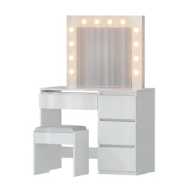 Artiss Dressing Table Set Stool 12 Led Bulbs White Furniture Kings Warehouse 