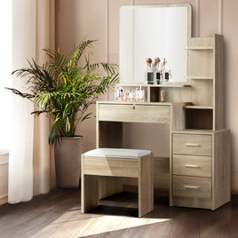 Artiss Dressing Table Stool Set 4 Drawers Oak Furniture Kings Warehouse 