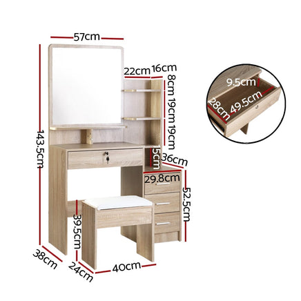 Artiss Dressing Table Stool Set 4 Drawers Oak Furniture Kings Warehouse 
