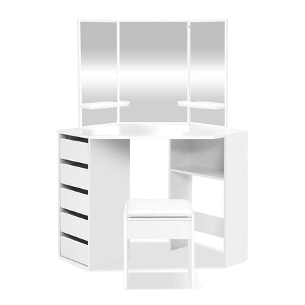 Artiss Dressing Table Stool Set Corner 5 Drawers White Furniture Kings Warehouse 