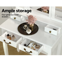 Artiss Dressing Table Stool Set Foldable Mirror White Furniture Kings Warehouse 