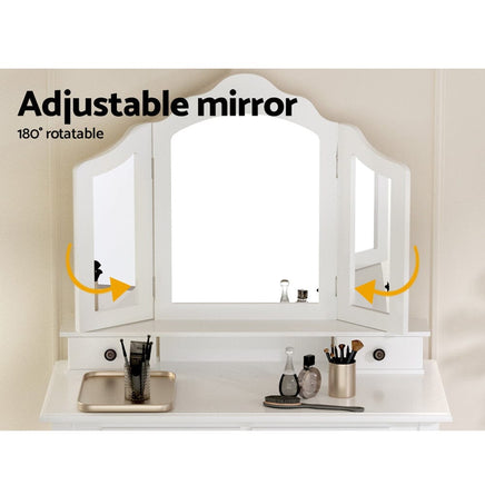 Artiss Dressing Table Stool Set Foldable Mirror White Furniture Kings Warehouse 