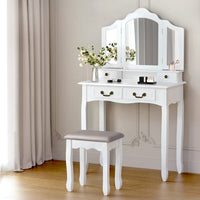 Artiss Dressing Table Stool Set Foldable Mirror White Furniture Kings Warehouse 