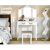 Artiss Dressing Table Stool Set Foldable Mirror White Furniture Kings Warehouse 