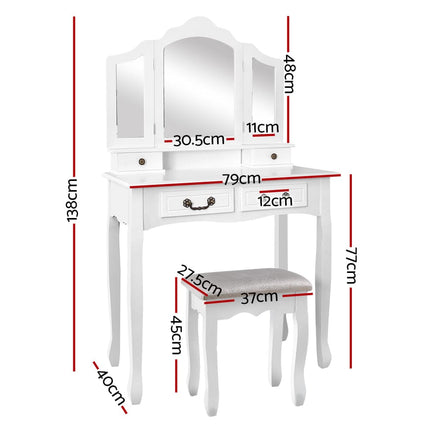 Artiss Dressing Table Stool Set Foldable Mirror White Furniture Kings Warehouse 