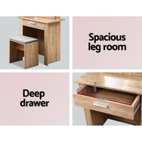 Artiss Dressing Table Stool Set Sliding Mirror Oak Demi Furniture Kings Warehouse 