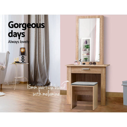 Artiss Dressing Table Stool Set Sliding Mirror Oak Demi Furniture Kings Warehouse 