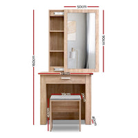 Artiss Dressing Table Stool Set Sliding Mirror Oak Demi Furniture Kings Warehouse 