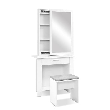 Artiss Dressing Table Stool Set Sliding Mirror White Demi Furniture Kings Warehouse 
