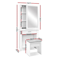 Artiss Dressing Table Stool Set Sliding Mirror White Demi Furniture Kings Warehouse 