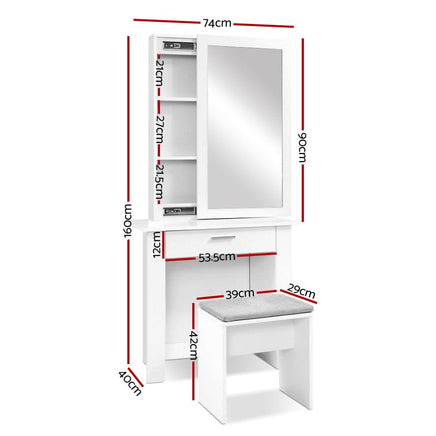 Artiss Dressing Table Stool Set Sliding Mirror White Demi Furniture Kings Warehouse 