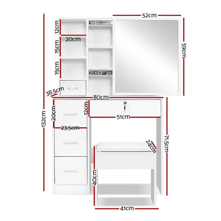 Artiss Dressing Table Stool Set Sliding Mirror White Diane Furniture Kings Warehouse 