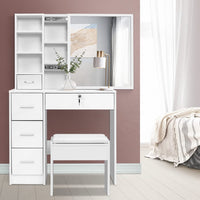 Artiss Dressing Table Stool Set Sliding Mirror White Diane Furniture Kings Warehouse 