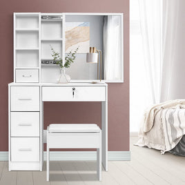 Artiss Dressing Table Stool Set Sliding Mirror White Diane Furniture Kings Warehouse 
