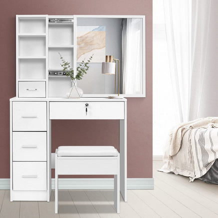 Artiss Dressing Table Stool Set Sliding Mirror White Diane Furniture Kings Warehouse 