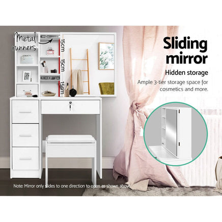 Artiss Dressing Table Stool Set Sliding Mirror White Diane Furniture Kings Warehouse 