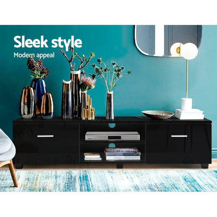 Artiss Entertainment Unit TV Cabinet 140cm Black Jim Furniture Kings Warehouse 