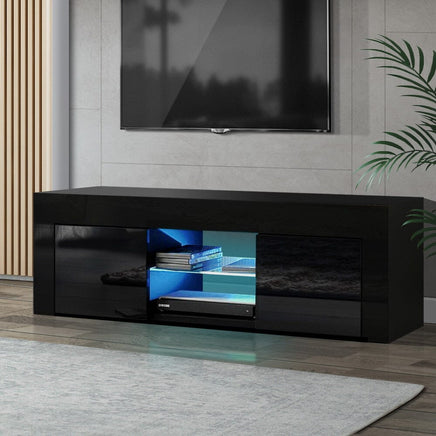 Artiss Entertainment Unit TV Cabinet LED 130cm Black Angus Furniture Kings Warehouse 