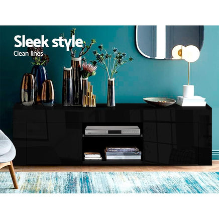 Artiss Entertainment Unit TV Cabinet LED 130cm Black Angus Furniture Kings Warehouse 