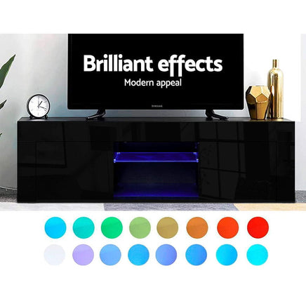 Artiss Entertainment Unit TV Cabinet LED 130cm Black Angus Furniture Kings Warehouse 