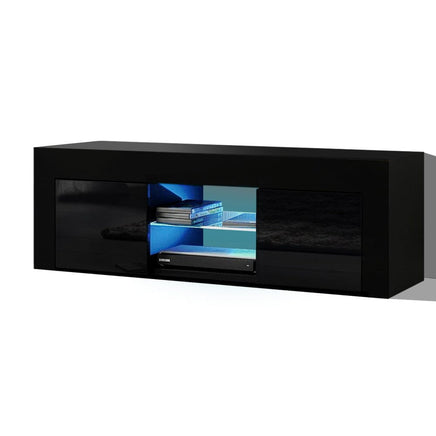 Artiss Entertainment Unit TV Cabinet LED 130cm Black Angus Furniture Kings Warehouse 