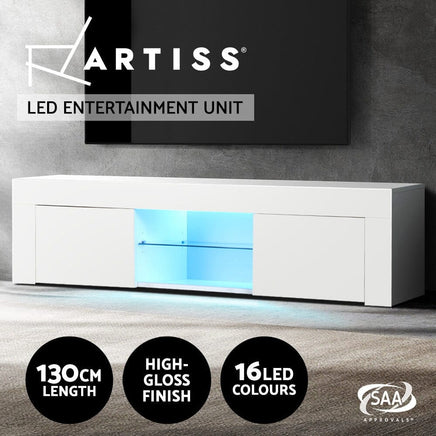 Artiss Entertainment Unit TV Cabinet LED 130cm White Angus Furniture Kings Warehouse 