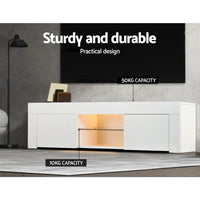 Artiss Entertainment Unit TV Cabinet LED 130cm White Angus Furniture Kings Warehouse 