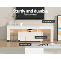 Artiss Entertainment Unit TV Cabinet LED 130cm White Elo Furniture Kings Warehouse 