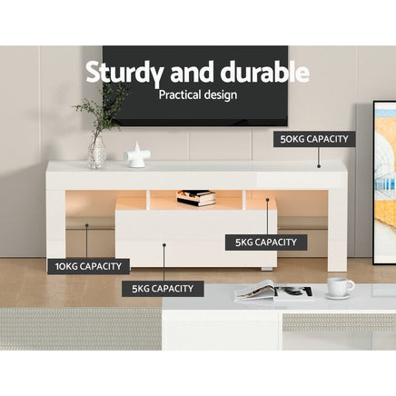 Artiss Entertainment Unit TV Cabinet LED 130cm White Elo Furniture Kings Warehouse 