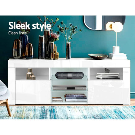 Artiss Entertainment Unit TV Cabinet LED 145cm White Angus Furniture Kings Warehouse 