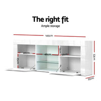 Artiss Entertainment Unit TV Cabinet LED 145cm White Angus Furniture Kings Warehouse 