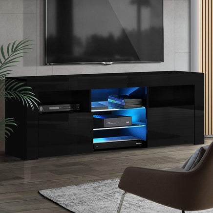 Artiss Entertainment Unit TV Cabinet LED 160cm Black Bobi Furniture Kings Warehouse 