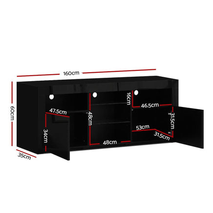 Artiss Entertainment Unit TV Cabinet LED 160cm Black Bobi Furniture Kings Warehouse 