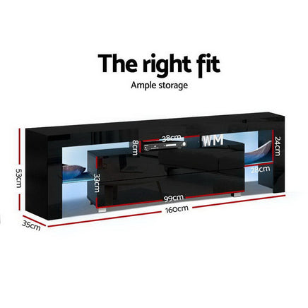 Artiss Entertainment Unit TV Cabinet LED 160cm Black Elo Furniture Kings Warehouse 