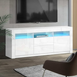 Artiss Entertainment Unit TV Cabinet LED 160cm White Anna Furniture Kings Warehouse