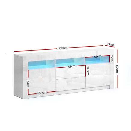 Artiss Entertainment Unit TV Cabinet LED 160cm White Anna Furniture Kings Warehouse 