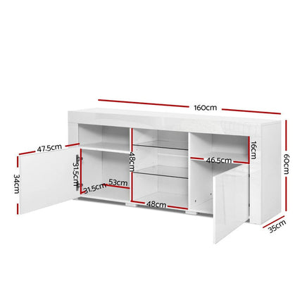 Artiss Entertainment Unit TV Cabinet LED 160cm White Bobi Furniture Kings Warehouse 