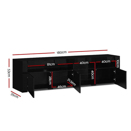Artiss Entertainment Unit TV Cabinet LED 180cm Black Bobi Furniture Kings Warehouse 
