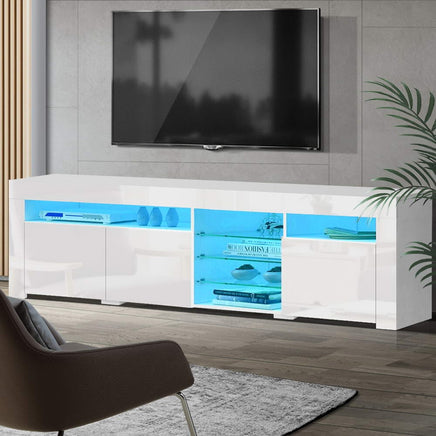 Artiss Entertainment Unit TV Cabinet LED 180cm White Bobi Furniture Kings Warehouse 