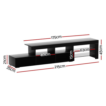 Artiss Entertainment Unit TV Cabinet LED 215cm Black Caya Furniture Kings Warehouse 