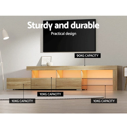 Artiss Entertainment Unit TV Cabinet LED 215cm Pine Caya Furniture Kings Warehouse 
